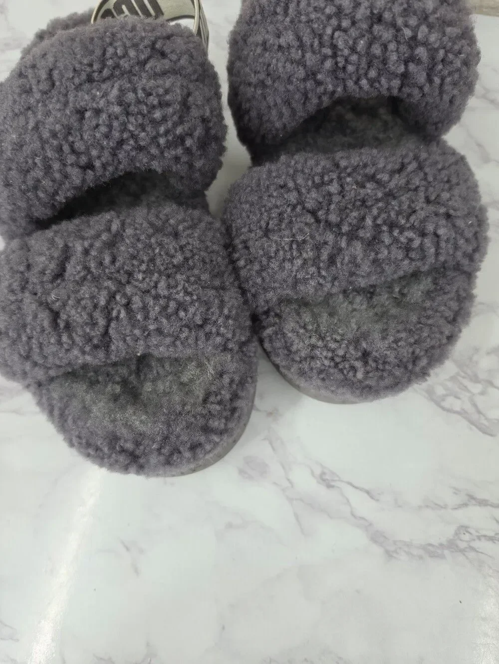 UGG Oh Fluffita Sheepskin Women's Slipper Slide Platform Sandals Gray